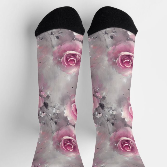 cute floral pink and grey flowers girly socks (Top)