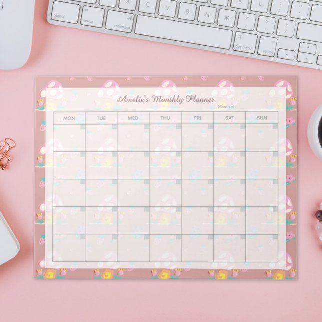 Cute Floral Pink Mushroom Monthly Planner Name Notepad (Creator Uploaded)