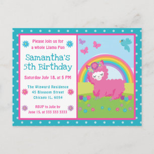 Cute Floral Pink Rainbow Llama Birthday Postcard