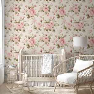 Cute Floral Pink Roses Pattern Wallpaper