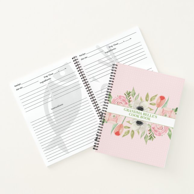 Cute Floral & Polka Dot Personalised Recipe Notebook (Inside)
