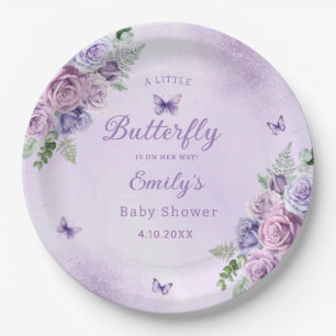 Cute Floral purple butterfly girl baby shower Paper Plate