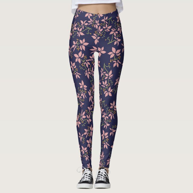 Cute Floral Purple Leggings (Front)