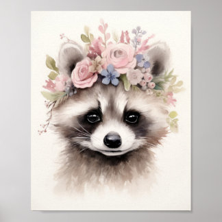 Cute Floral Racoon  Poster