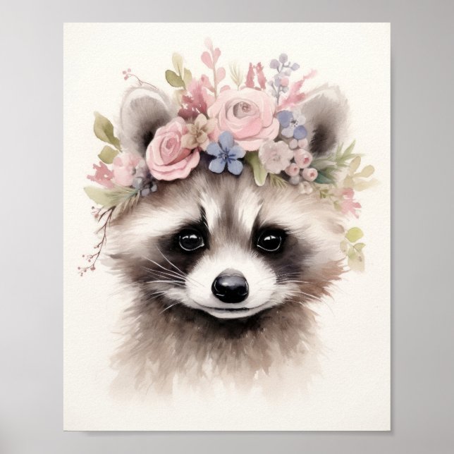 Cute Floral Racoon  Poster (Front)