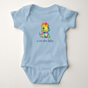 Cute Floral Rainbow Dinosaur Happy Birthday Party Baby Bodysuit