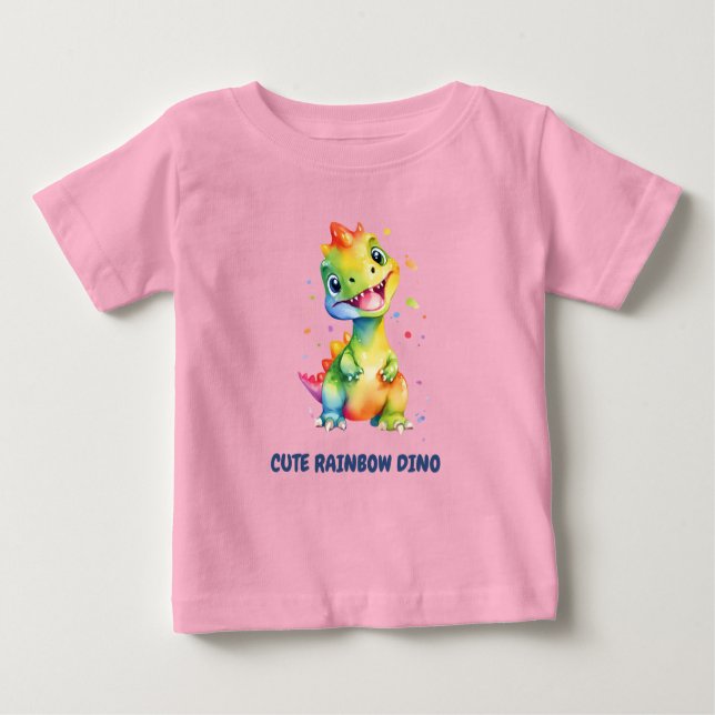Cute Floral Rainbow Dinosaur Happy Birthday Party Baby T-Shirt (Front)