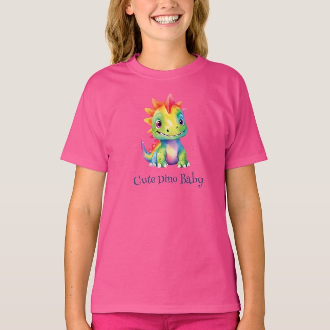 Cute Floral Rainbow Dinosaur Happy Birthday Party T-Shirt (Front)