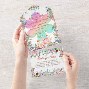 Cute floral rainbow gradient baby shower all in one invitation