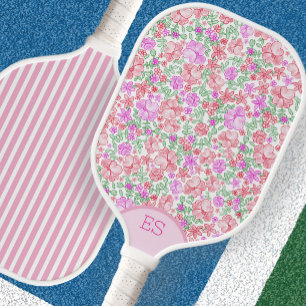 Cute floral red and stripe pink pickleball paddle