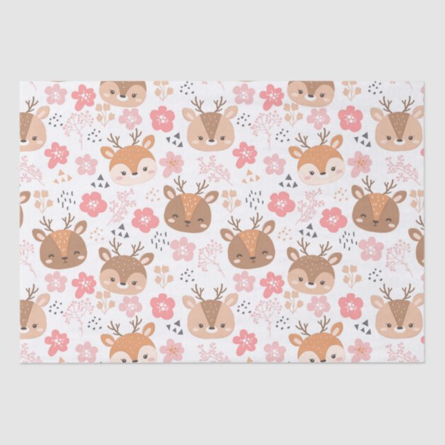 Cute Floral Reindeer Tissue Paper (Front)