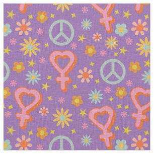 Cute Floral Retro Venus Symbols & Hearts Fabric
