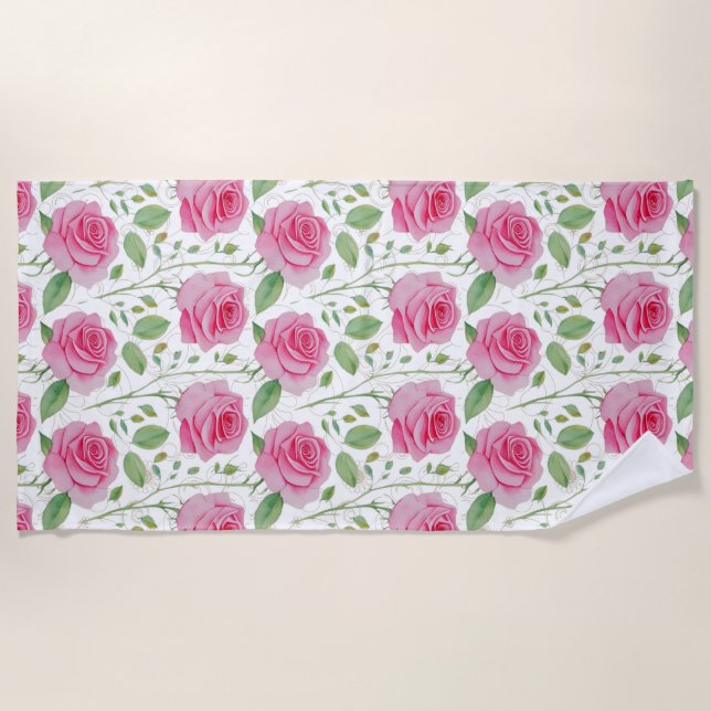 Cute,  floral/rose repeating pattern  beach towel (Front)
