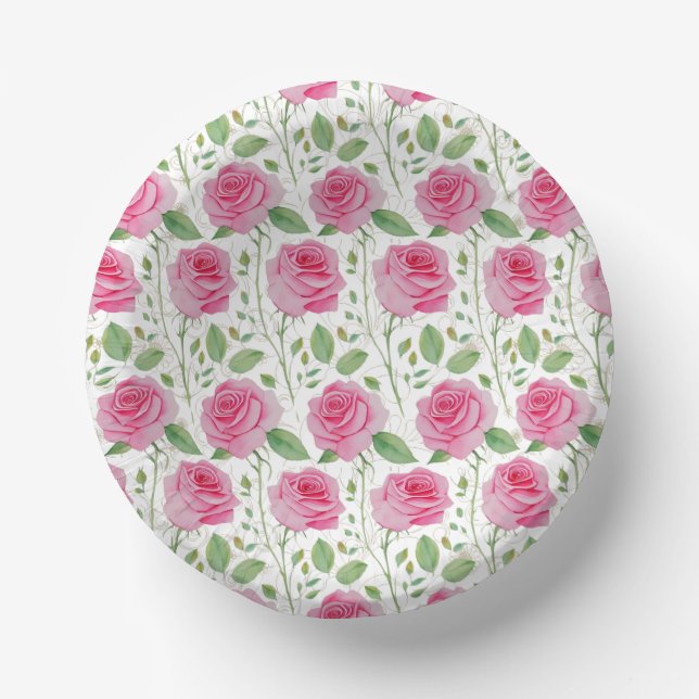Cute,  floral/rose repeating pattern  paper plate (Front)