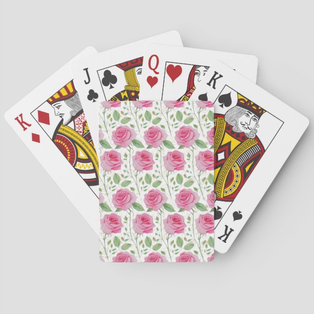 Cute,  floral/rose repeating pattern  playing cards (Back)