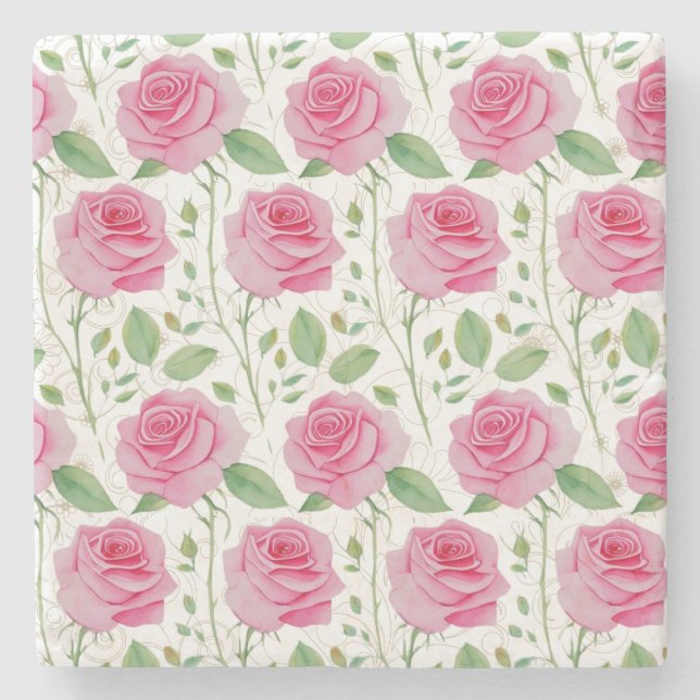 Cute,  floral/rose repeating pattern  stone coaster (Front)