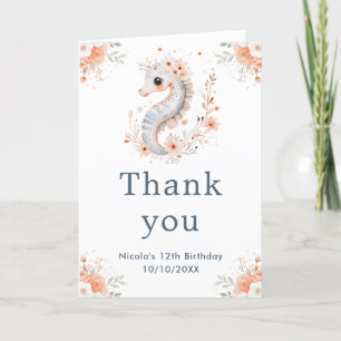 Cute Floral Seahorse Birthday Party Thank You Card