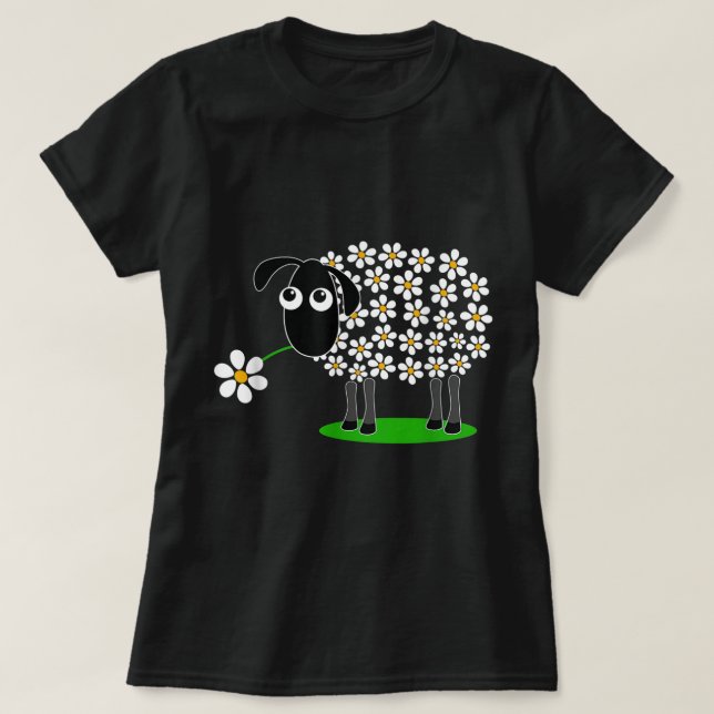 Cute Floral Sheep Design T-Shirt (Design Front)