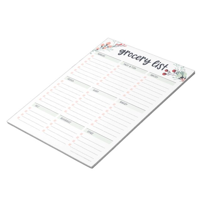 Cute Floral Shopping List Notepad (Angled)