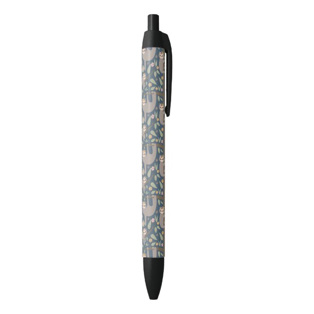 Cute Floral Sloth Pattern Black Ink Pen (Bottom (Vertical))