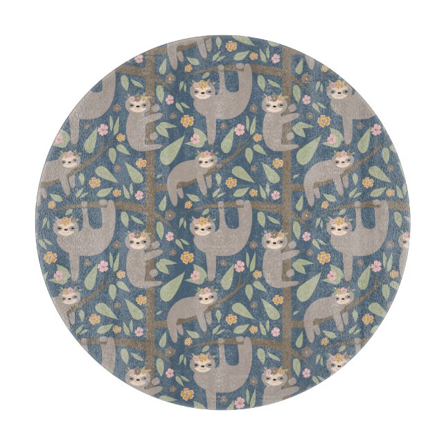 Cute Floral Sloth Pattern Cutting Board (Front)