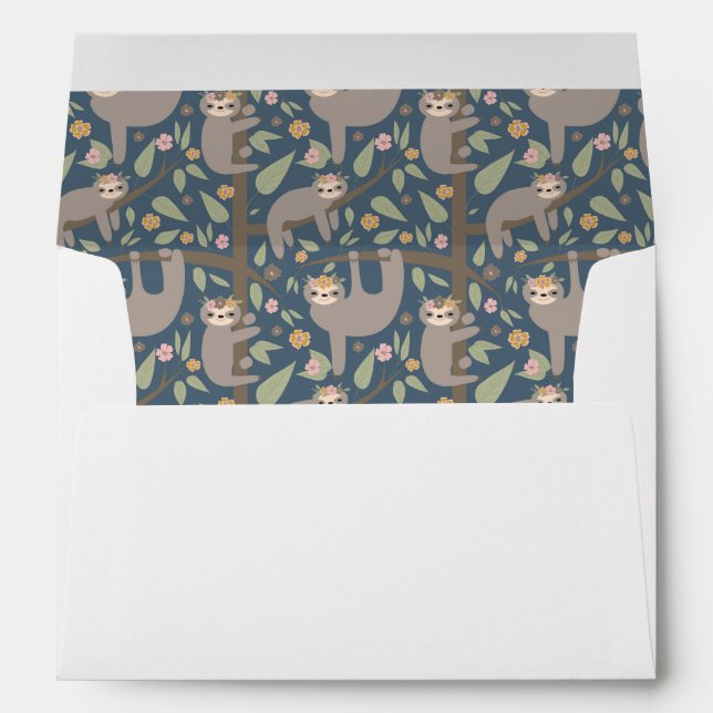 Cute Floral Sloth Pattern Envelope (Back (Bottom))