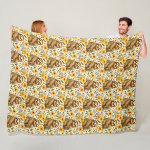 Cute Floral Sloth Pattern Fleece Blanket