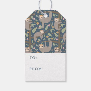 Cute Floral Sloth Pattern Gift Tags