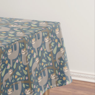Cute Floral Sloth Pattern Tablecloth