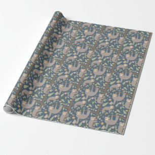 Cute Floral Sloth Pattern Wrapping Paper