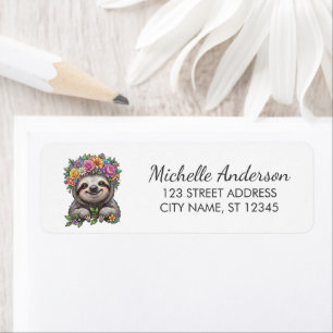 Cute Floral Sloth with Flower Crown Return Address