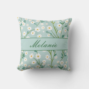 Cute Floral Spring Daisy Green Personalised Cushion