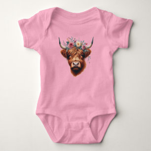 Cute, floral/spring highland cow baby bodysuit