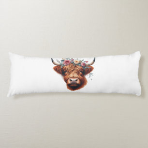Cute, floral/spring highland cow body cushion