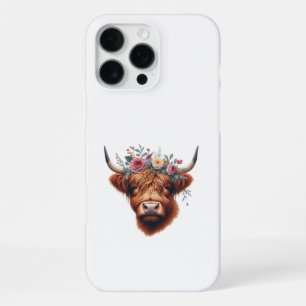 Cute, floral/spring highland cow iPhone 16 pro max case