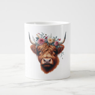Cute, floral/spring highland cow large coffee mug