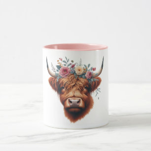 Cute, floral/spring highland cow mug
