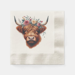 Cute, floral/spring highland cow napkin