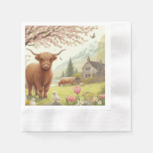 Cute, floral/spring highland cow napkin