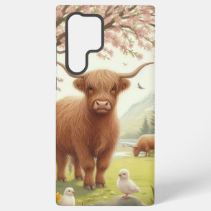 Cute, floral/spring highland cow samsung galaxy case