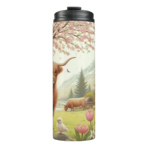 Cute, floral/spring highland cow thermal tumbler
