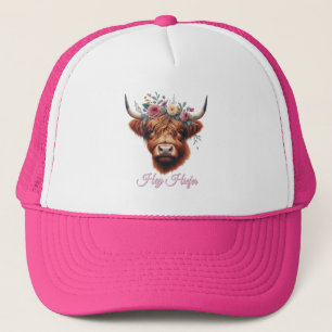 Cute, floral/spring highland cow trucker hat