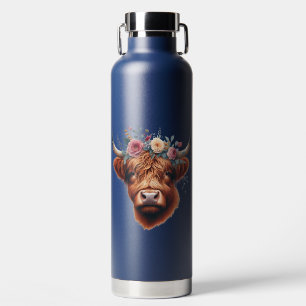 Cute, floral/spring highland cow water bottle