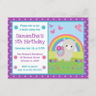 Cute Floral Spring Llama & Rainbow Birthday Postcard