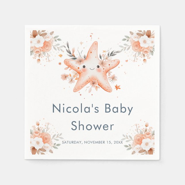 Cute Floral Starfish Baby Shower Napkin (Front)