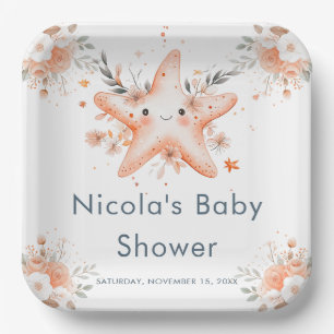Cute Floral Starfish Baby Shower Paper Plate