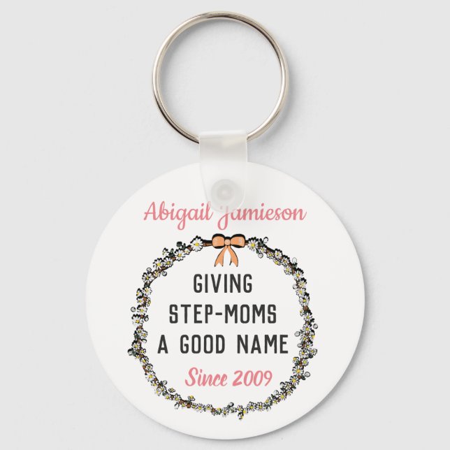 Cute Floral Step Mum Happy Mother's Day  Key Ring (Front)