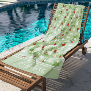 Cute Floral Strawberry Custom Name Summer Beach Towel