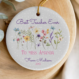 Cute floral Teacher Christmas pastel flowers  Ceramic Tree Decoration