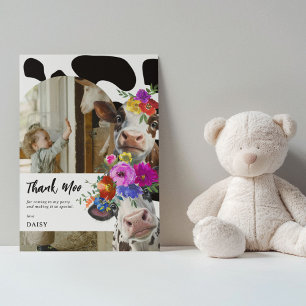 Cute Floral Thank Moo Cow Birthday You Card